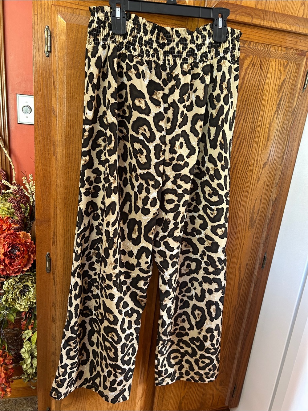 SHEIN Beige & Black Leopard-Print Wide Leg Pants
